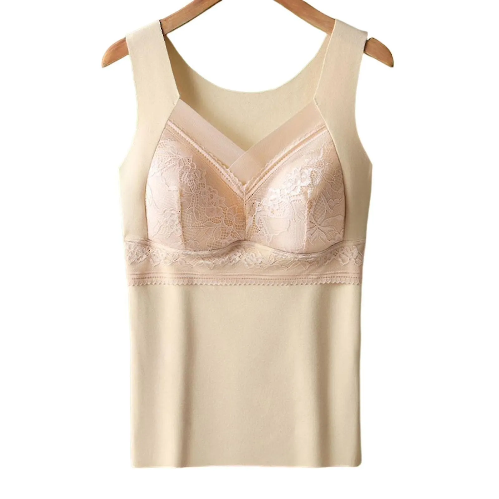 Thermal Underwear with Built in Bra Women Sleeveless Undershirt Cold Weather Thermal Tank Top Warm Lace Base Layer   B184883