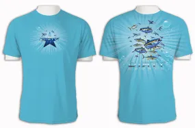 Tuna & Flying Fish, baby blue, full coverage - Short Sleeve Polyester Shirt
