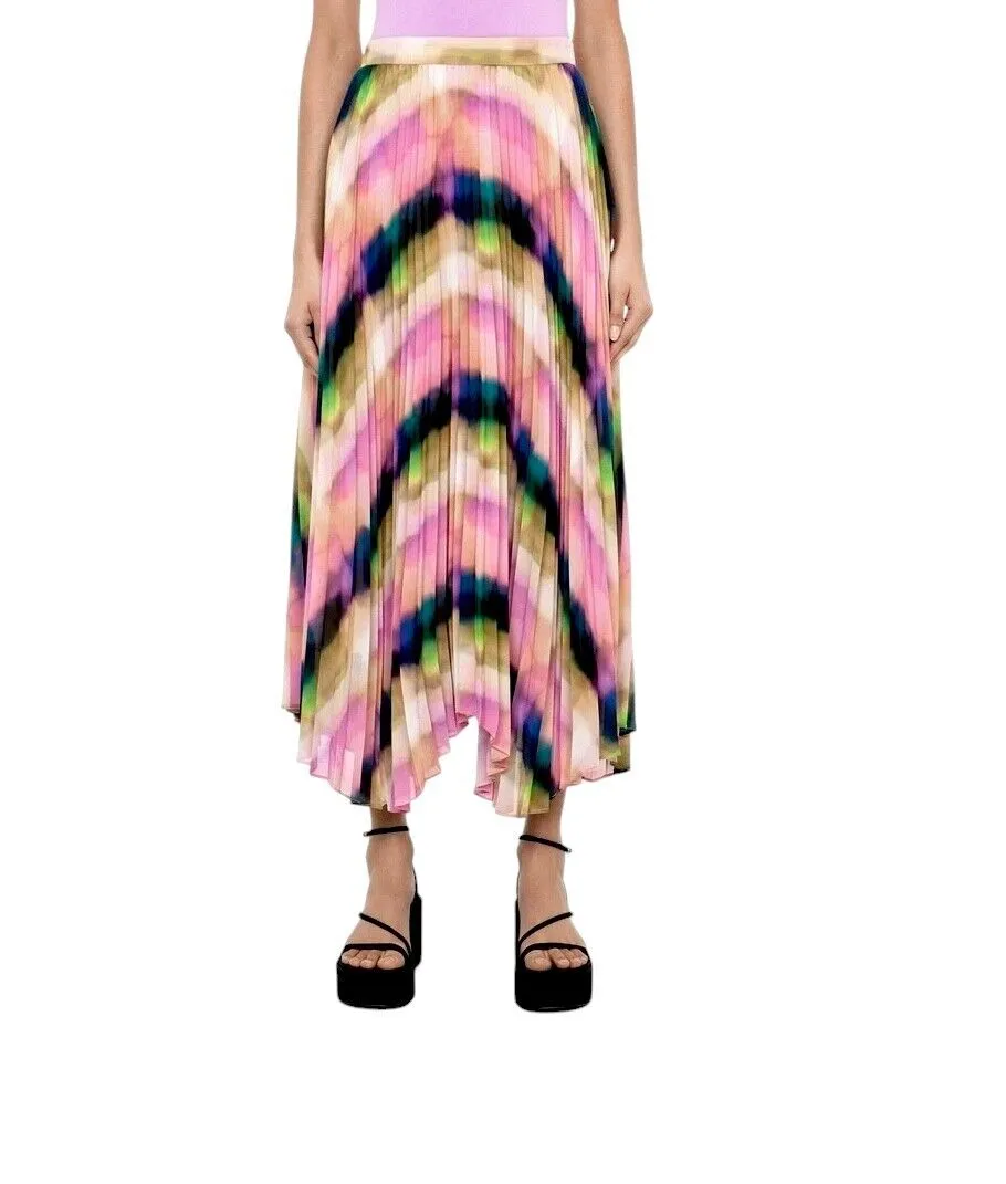 Veronika Maine Murano Check Chiffon Pleated Skirt | High Waist, Asymmetric,