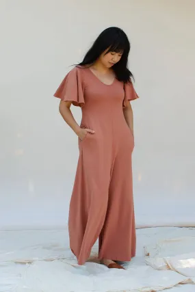 Villa Flutter-Sleeve Jumpsuit (Toast)