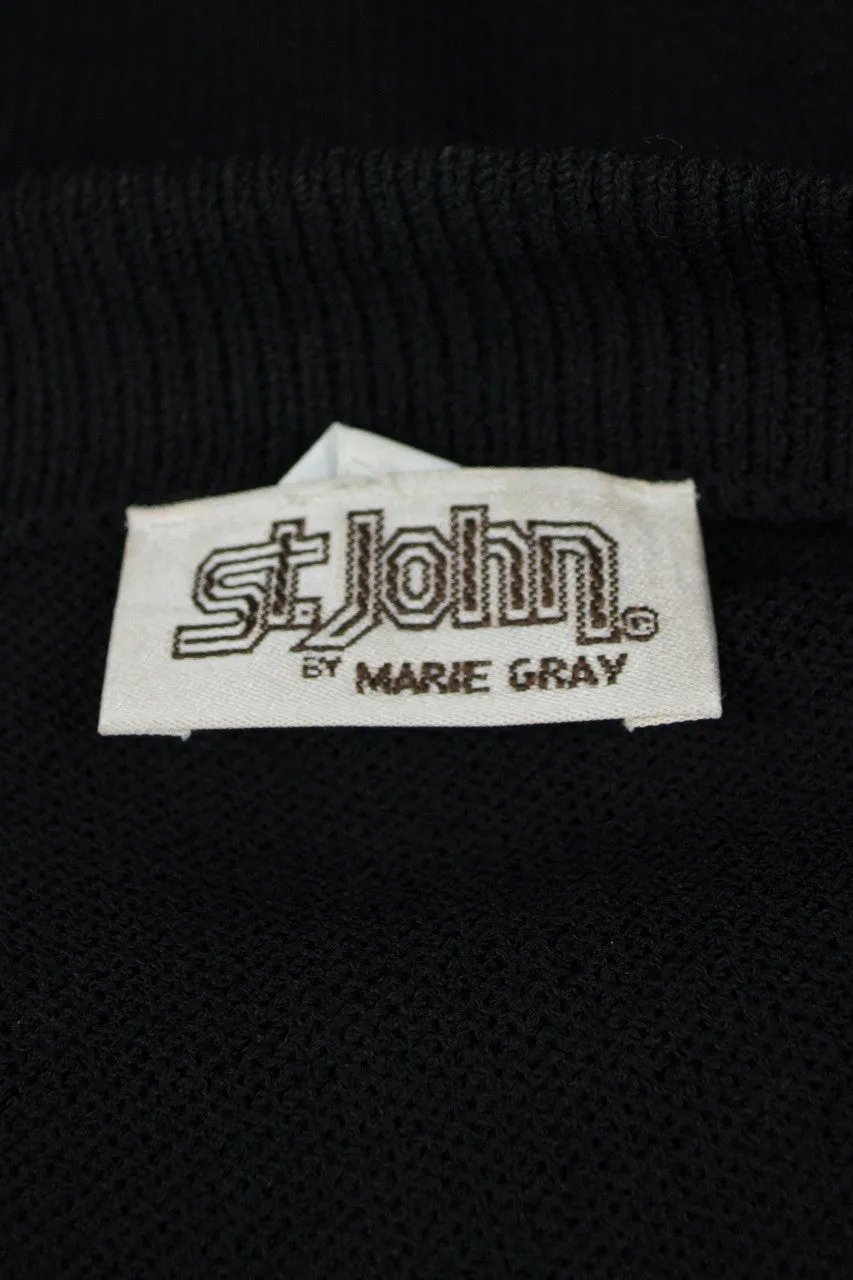 Vintage St. John Black Santana Knit Blazer Sweater Rhinestone Buttons