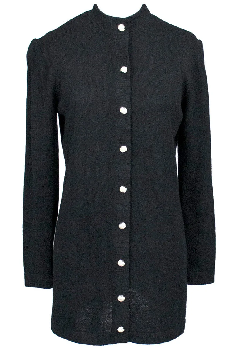 Vintage St. John Black Santana Knit Blazer Sweater Rhinestone Buttons