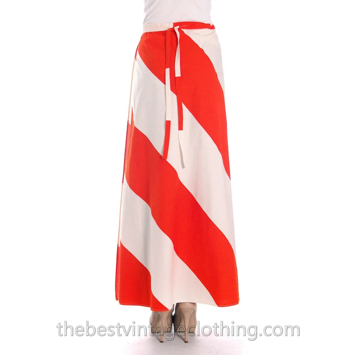 Vintage Vuokko 1970s METSÄ Awning Stripe Maxi Wrap Skirt Orange & White M