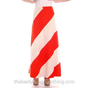 Vintage Vuokko 1970s METSÄ Awning Stripe Maxi Wrap Skirt Orange & White M