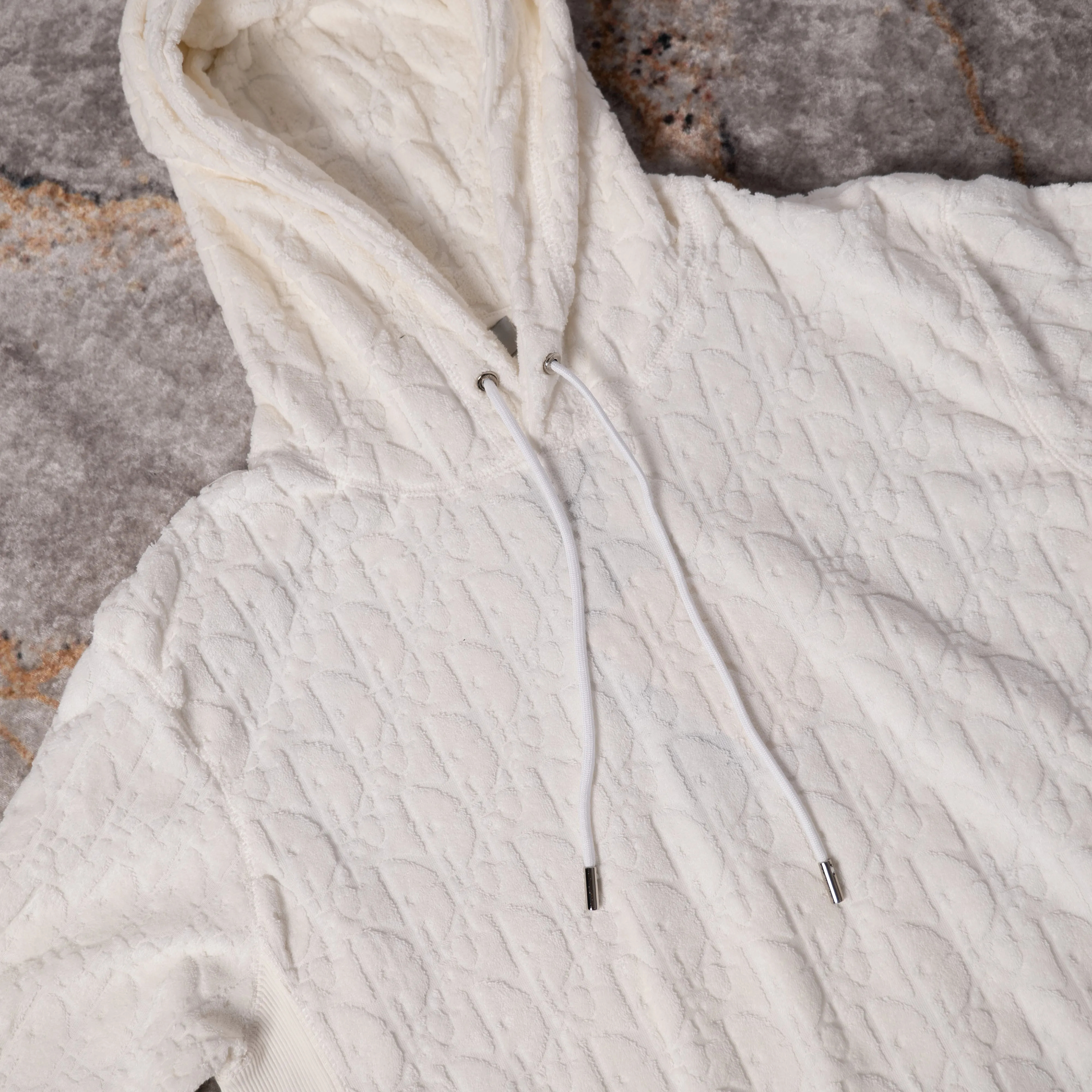 White Oblique Hooded Sweatshirt.