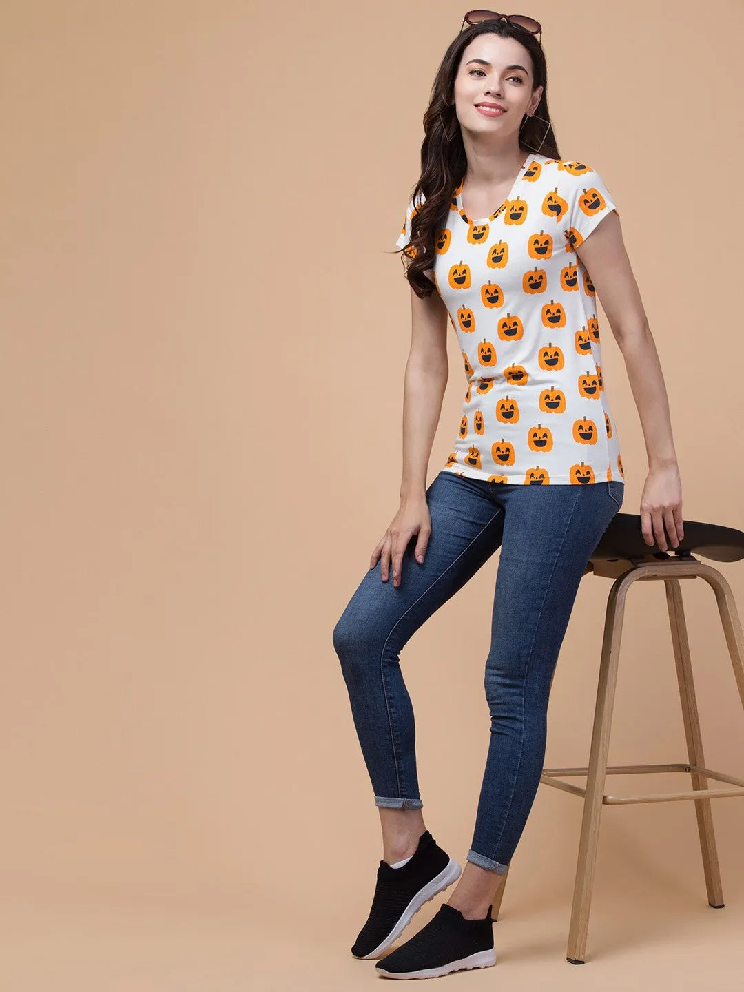 White Printed Relaxed Fit T-shirt