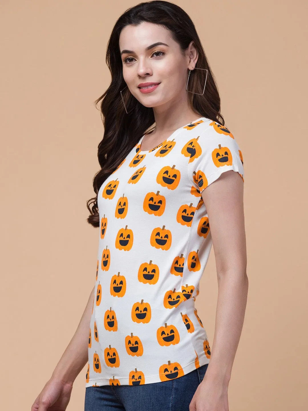 White Printed Relaxed Fit T-shirt