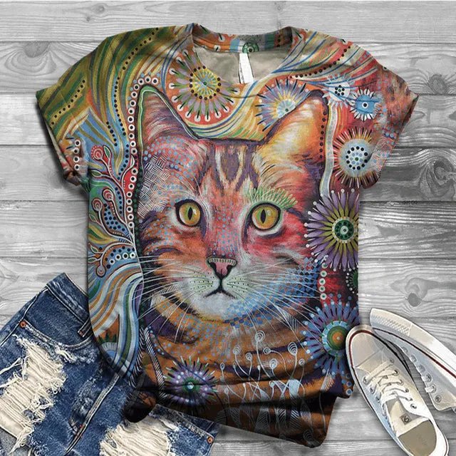 Women Clothing Summer Short Sleeve T-shirts Digital 3D Printed Tops Female O Neck Shirt