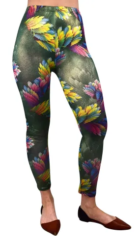 Women Stretch Sparkly Floral Design Vintage Leggings Tight Pants