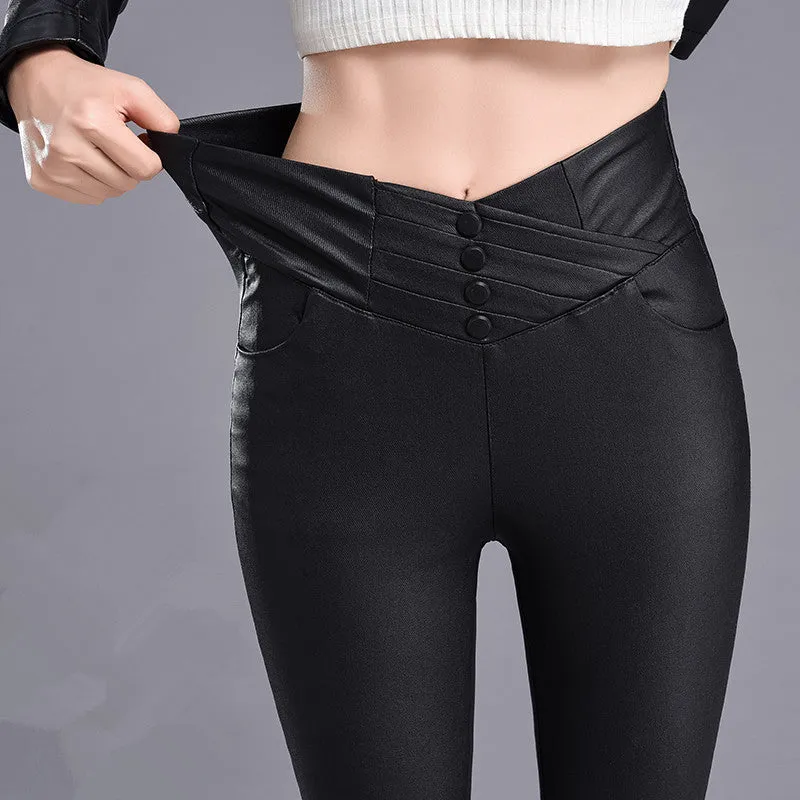 Women's Casual Leather High-Waist Skinny Leggings