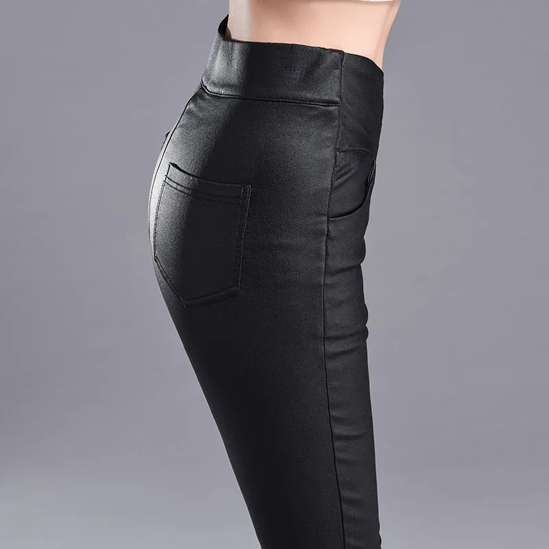 Women's Casual Leather High-Waist Skinny Leggings