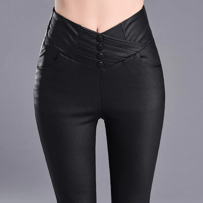 Women's Casual Leather High-Waist Skinny Leggings