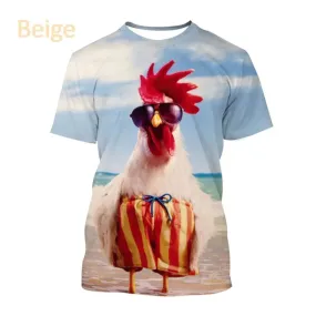 Xxs - xl  Chicken T-Shirt Round Neck Short-Sleeve Loose.
