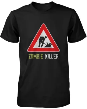 Zombie Killer Warning Sign Men's Shirt Funny Horror Halloween Black T-shirt